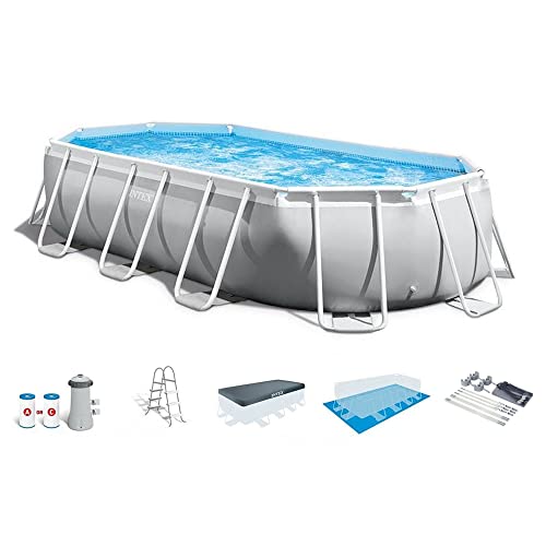 Intex Oval Above Ground Swimming Pool Set Gray Blue