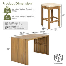 YOPTO 5 Piece Outdoor Bar Set, Patio Acacia Wood Bar Height Table & Four Stools with Cushions, Wood Dining Bar Set for Backyard, Poolside, Balcony, Beige