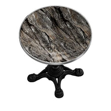 Hassyee Outdoor Marble-Look Sintered Stone 31.5" Round Coffee Table with Heavy-Duty Cast Iron Base, Patio Dining Table for Bistro, Cafe, Bar & Home Use (31.5" Round)