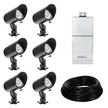 WAC Landscape Lighting, LED 12V Landscape Lighting Kit with 150W Power Supply 100Ft Cable Spool and 6X Basic Accent Light 6W 2700K in Black