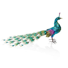Alpine Corporation HEH378 Metal Jumbo Sized Majestic Peacock Decor, Elegant Garden & Patio Bird Statue, 33" H, Blue