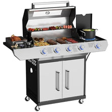 4 Led Burner Propane Gas Grill with Side Burner & & Visual Glass, Stainless Steel Gas Grill with Enameled Cast Iron Grates, 60,000 BTUs Output for Outdoor Cooking and Patio Backyard Barbecue