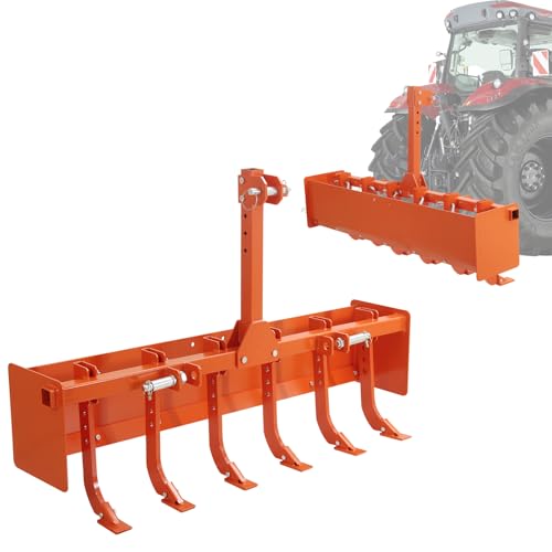 ExploreHorizon 55" Box Blade for Tractor, Cat 0 & Cat 1 Tractor Attachment - 6 Adjustable Scarifier Shanks, Heavy Duty Land Leveling Grading for Driveway, Farm, Landscaping