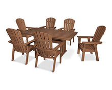 POLYWOOD® Nautical Curveback Adirondack 7-Piece Dining Set with Trestle Legs in Teak