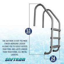 SAFTRON 3 Rung Step Ladder Metal Swimming Pool Handrail with Polymer Coat Finish for Fresh and Saltwater Inground Pool, Graphite Gray