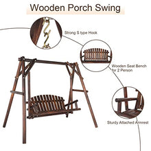 6.5ft Patio Swing Chair, 2-Seat Porch Swing with Stand, Wooden Patio Swing Chair Bench, for Garden, Poolside,Bench Swing Patio Seating Porch Swings,2 Seater with Stand for Front Deck (Carbonized)