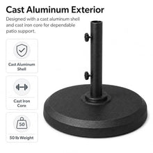 Treasure Garden 50 lb Garden Market Umbrella Base – Black Auminum Shell with Cast Iron Core – Fits 1.5 Inch Poles