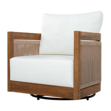 Christopher Knight Home Ayla Outdoor Acacia Wood Swivel Accent Chairs Set of 4, 360° Rotating Lounge Chair Outdoor with Cushions, Outdoor Swivel Chairs with Curved Tub Design, Natural + Beige