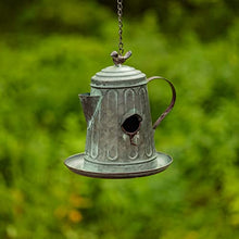 Hanging Metal Teapot Birdhouse/Feeder Decor (Set of All 6 (1 of Each), Galvanized Finish)