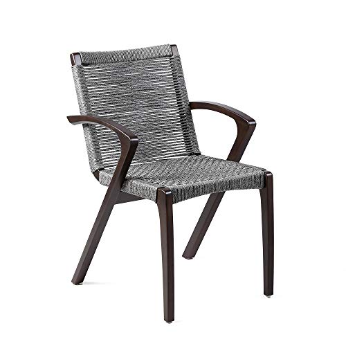 Armen Living Nabila Outdoor Dark Eucalyptus Wood and Grey Rope Dining Chairs - Set of 2
