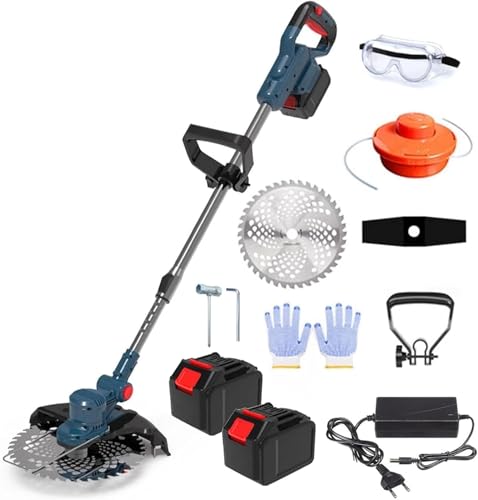 Brushless Cordless String Trimmer Kit, Electric Weed Eater Battery Powered, 21V Weed with 2 Li-Ion Battery, 2 in 1 Brush Cutter with 8" Blade, Edger Lawn Tool for Yard Garden Sidewalks