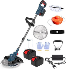 Brushless Cordless String Trimmer Kit, Electric Weed Eater Battery Powered, 21V Weed with 2 Li-Ion Battery, 2 in 1 Brush Cutter with 8" Blade, Edger Lawn Tool for Yard Garden Sidewalks