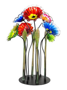 Dale Tiffany Fiore Bloom Hand Blown Glass Flower Sculpture with Metal Stand Multicolor 34.5