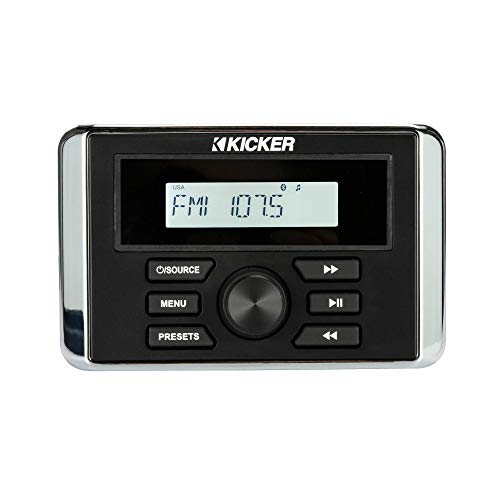 KICKER Marine Gauge-Style Source with 2 Pair 6.5" Thin-Mount LED Speakers Bundle