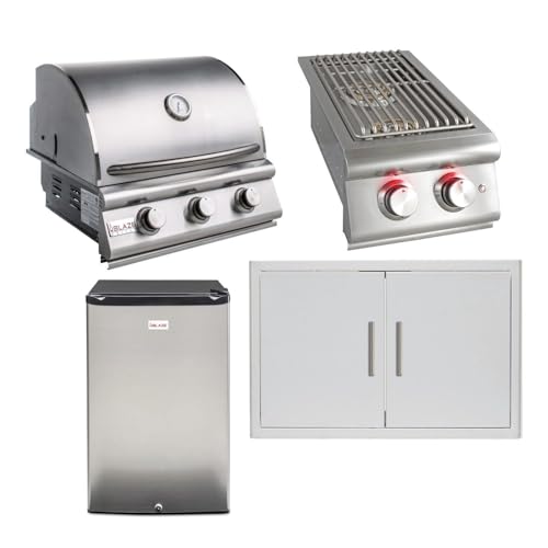 Blaze Prelude LBM 4-Piece 25-Inch Natural Gas Outdoor Kitchen Package w/Double Side Burner & Refrigerator - BLZ-3LBM126-NG-4PC-SC