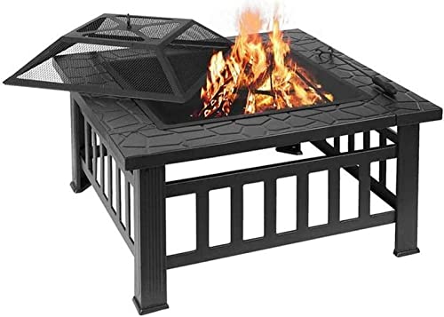 Garden Fire Pit Grill Bowl Grill Barbecue Rack Fire Pits, Fire Bowl for Garden and Patio, Outdoor Garden Fire Pit with Mesh Cover,Outdoor Fire Pits