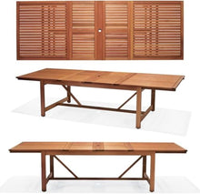 Brampton Patio 11-Piece Extendable Dining Table Set Eucalyptus Wood with White Cushions Brown