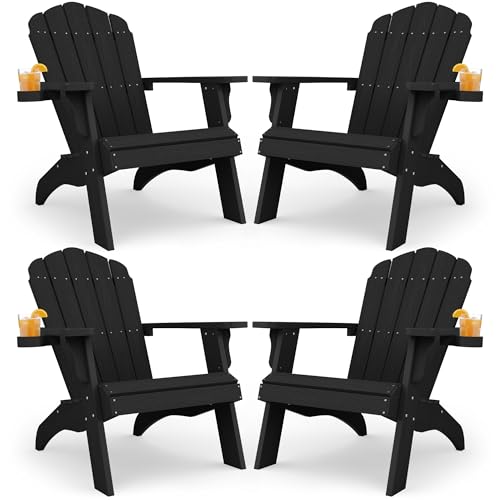 YEFU Oversized Adirondack Chair Set of 4 with Cup-Holder - Black
