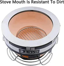 Dntum Round Table Top Charcoal Grill, Japanese Ceramic Clay BBQ Hibachi Grill Portable Stove Indoor Outdoor Charcoal Cooker with Food Tongs