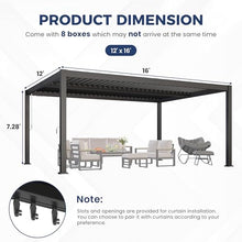 12' x 16' Pergola with Adjustable Louvered Roof and Aluminum Frame