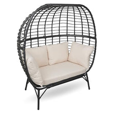 Alpine Corporation MHQ130 Indoor/Outdoor Double Seat Egg Chair w/Cushions, Versatile Patio & Sun Room Seating, 57" H, Black