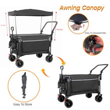 Multi-Functional Push-Pull Folding Wagon Cart with Rotating Handle & Canopy for Transport, Groceries, Outdoor Use, Heavy Duty Yard Utility Carts (Black+ Gray)