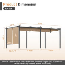 Masyardi 12 x 20 Ft Outdoor Aluminum Pergola, Retractable Canopy & 1 Side Shade for Patio Backyard Garden Deck