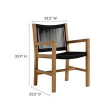 Modway Vienna Outdoor Patio Teak Wood Dining Armchairs Set of 2 in Natural Black – Woven Rope Teak Accent Patio Chairs with Armrests – Weather-Resistant Deck Chairs for Backyard, Porch