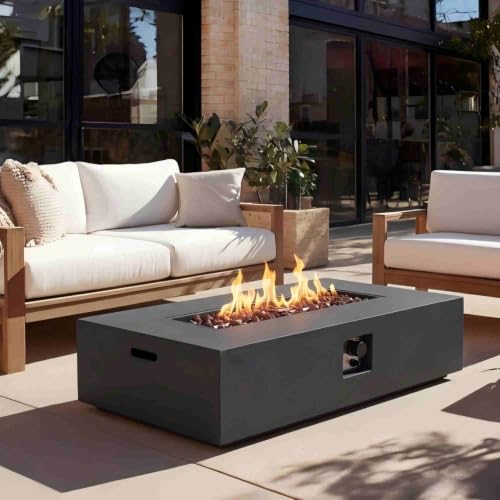 Merax 56" Rectangular MGO Propane Fire Pit Table, 50,000 BTU Outdoor Patio Heater with Modern Concrete Design for Backyard, Deck, Garden (Tank Cover Not Included), Dark Gery