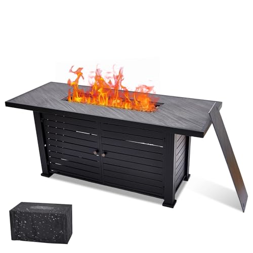 57" Fire Pit Table, 50000BTU Rectangle Propane Fire Table with Cover & Rain Cover, Sturdy Steel and Iron Fence Surface, CSA Safety Certified, Companion for Your Garden (Enlarged Version)