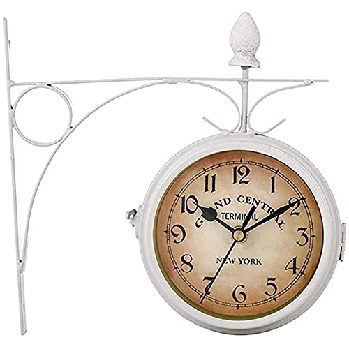 YHdtUO Wall Clock Outdoor Garden Wall Clock, 8 Inch Double Sided Paddington Wall Clock Antique-Look Bracket Garden Clock Waterproof Outdoor Clock Indooroutside Clock,White-n