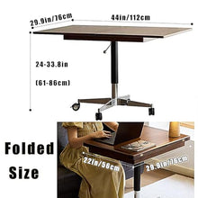 JOSOGO Solid Wood Folding Dining Table with Wheels,Height Adjustable Workstation,Portable Rolling Laptop Cart,Side Table by The Sofa,Standing Desk,Extendable(A)