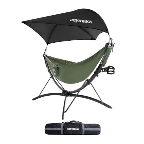 anymaka Set Up in 3 Seconds Adjustable Portable Aluminum Alloy Hammock Stand for Outside with Chair Mode & Lounge Mode up to 105'' (Full Pack Forest Green)