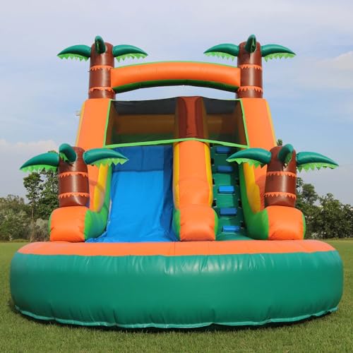 awesmflate Commercial Inflatable Water Slide for Kids Adults, 21FT Big Backyard Waterslide Tropical Outdoor Slide Park with Water Pool - Blue/Green/Orange