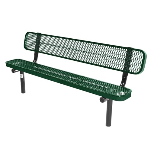 COATEDOUTDOORFURNITURE Bench, Green, Expanded, 6Ft, with Back, Inground