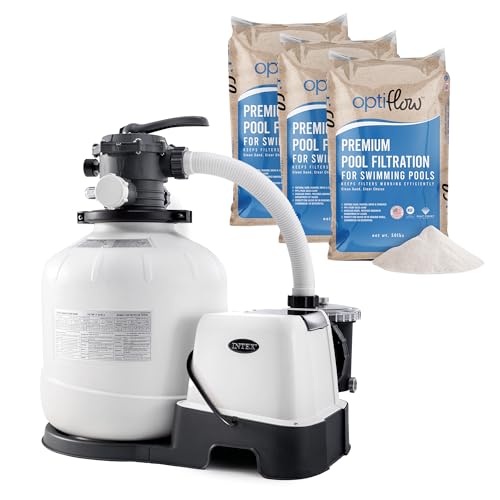 Intex 26679EG Krystal Clear 2650 GPH Sand Filter Pump for Above Ground Pools Bundled with OptiFlow 3 Pack Premium Pure Silica Filter Sand, 50 lb Bags