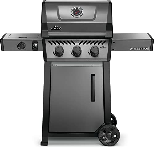 Napoleon Freestyle 365 Propane Gas Outdoor Grill with Range Side Burner, Graphite Grey – 4-Burner BBQ for Versatile Cooking