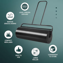 Lawn Roller,13 x 24 Inch Heavy-Duty Push/Tow Behind Water/Sand Filled Grass Roller for Lawn, Roller with Ergonomics U-Style Handle,13 Gallons (Black)