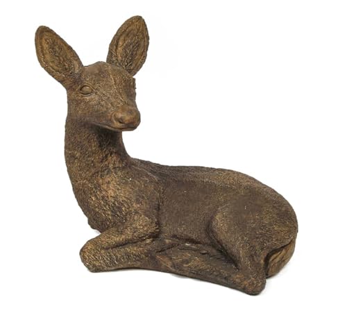 Solid Rock Stoneworks Resting Doe Concrete Statue, 20" Tall, Espresso Color