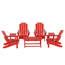 WO Home Furniture HDPE Adirondack Chairs Tables Set of 7 PCS Poly Outdoor Coffee Square Side End Tables UV/Weather Resistant for Patio, Balcony, Backyard, Porch, Garden, Lawn (Red)