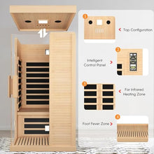 HAOYAYA Indoor Far Infrared Sauna Canadian Hemlock Single Person Spa with Oxygen Bar, 7 Color Therapy, 1420W Low-EMF