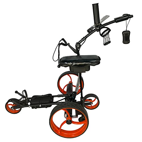 Insanity Golf Electric Golf Trolley Cart with Remote Control and Seat, Aluminum Frame, 24V 12Ah Lithium-Ion Battery, Slope Control, Active Steer Assist - Black & Orange