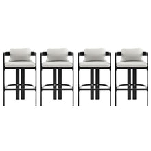 Christopher Knight Home Minxi Outdoor Counter Height Bar Stools Set of 4, Durable Aluminum Bar Stool with Upholstered Seating, Patio Counter Stools with Curved Backrest and Footrest, Black + Grey