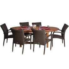 Amazonia Deluxe 7-Piece Patio Extendable Dining Set Eucalyptus Wood and Wicker Chairs Light Brown and Dark Brown