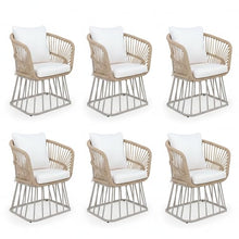 Christopher Knight Home Acker Metal Frame Outdoor Dining Chairs Set of 6, Patio Dining Room Chairs with Wicker Curved Backrest, Comfy Poolside Kitchen Chairs with Cushion, Patio Chairs, Teak + Beige