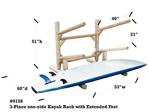 Log Kayak Rack 3 Place 1 Sided Kayak Rack with Extended Feet Unfinished