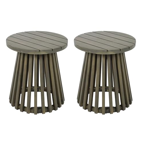 SHAOMABA Outdoor Solid Timber Round Side Table, Coffee Table for Backyard, Lawn, Balcony, 15.75 x 17.75 Inches (2pcs)