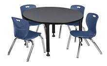Regency Kee Height Adjustable Classroom Table Set with Four 12" Andy Chairs 42" Grey/Navy