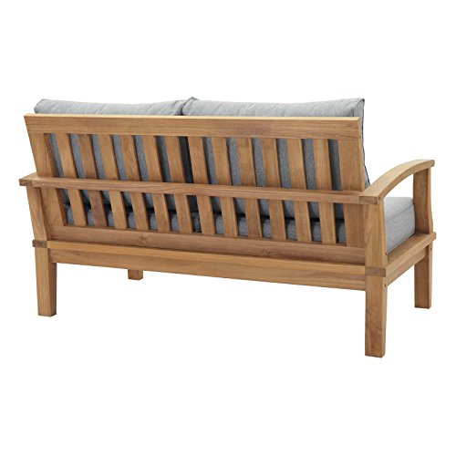 Modway Marina Premium Grade A Teak Wood Outdoor Patio Loveseat Natural Gray