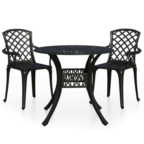 MNCVXAXG 3 Piece Bistro Set Cast Aluminum Black